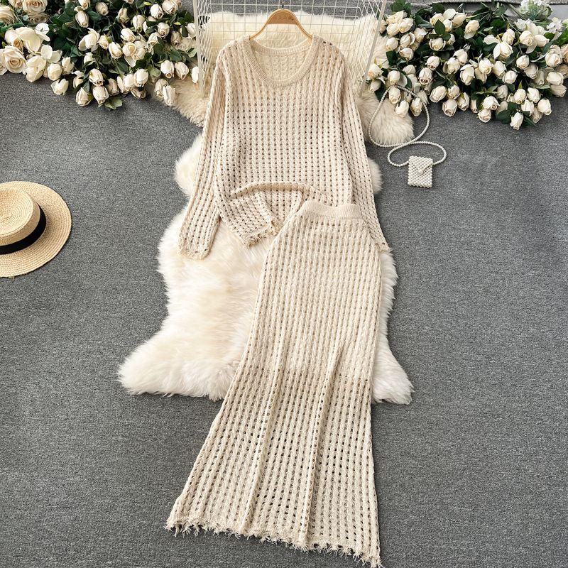 

Korean Style Early Spring Wear Idle Style Cut Out Knitting Suit Apricot All yards