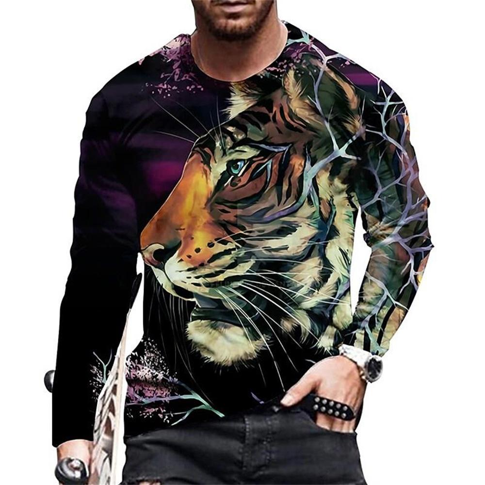 3D Tiger Tops Loose Crew Neck T Shirt Animal Mens Clothes Oversized Breathable Clothing