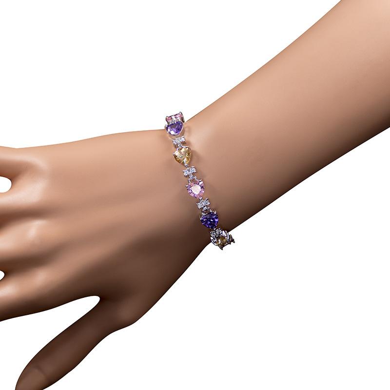 Pulseira Coração Cravejada de Zircônia de Luxo Leve Joia Pulseira Popular em Forma de Coração Moderna que Não Desbota