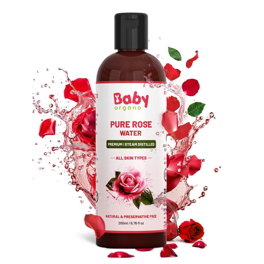 BabyOrgano Ayurvedic Rose Water for Face| Steam-Distilled Kannauj Roses | Skin Toner, Face Mist & Makeup Remover | Balances pH, Tightens Pores | Pr