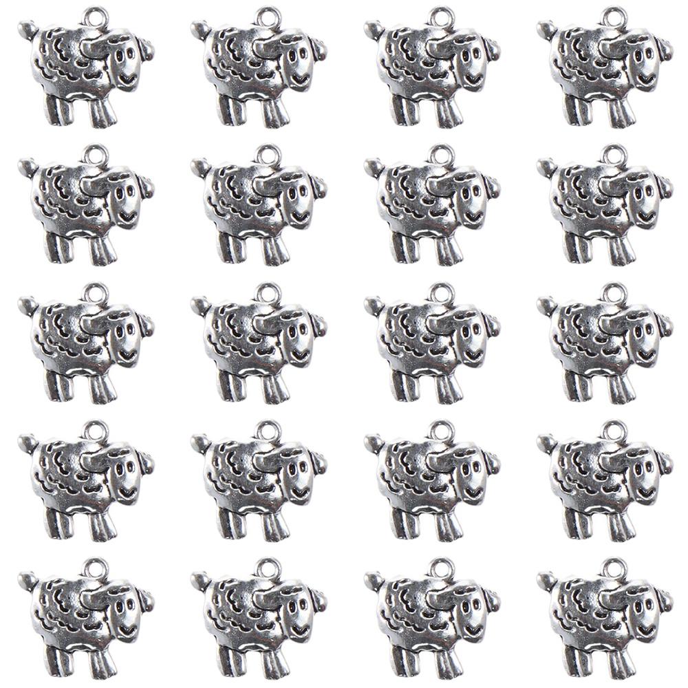 20pcs Craft Gifts Silver Sheep Metal Charms Pendants Mini 0.7inch Antique Cute Sheep Pendant Animal Shape Dangle for Earring