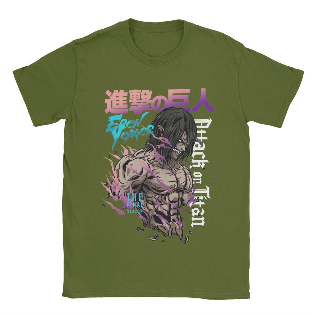 Eren Jeager Yeager AOT Anime T-shirts Herrar Humoristiska Ren Bomull T-shirts Rund Hals Kortärmad T-shirt Tryckta Kläder