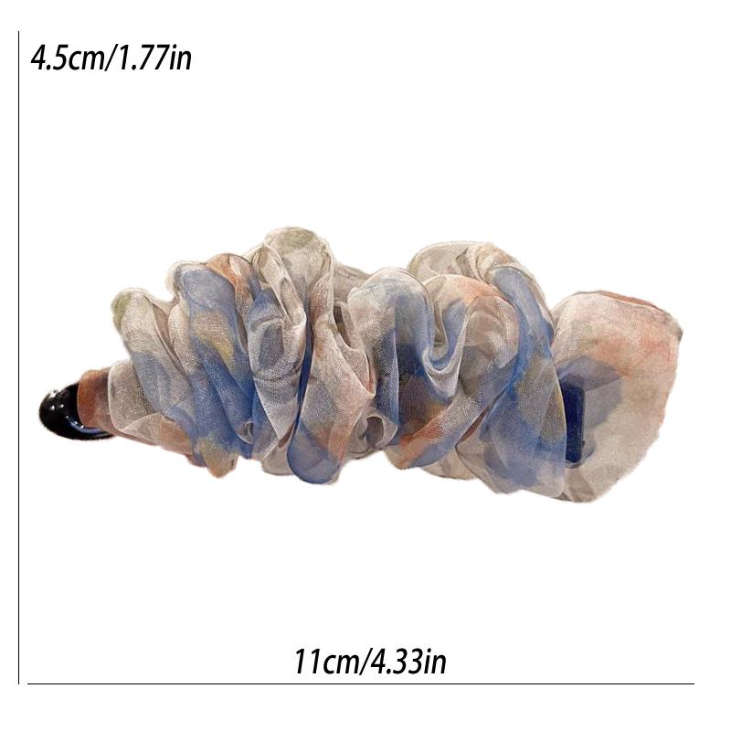 Korean-Style Polka Dot Colour-Block Pleated Printed Mesh Hair Clip For Women Fashionable Banana Clip Hair Accessory