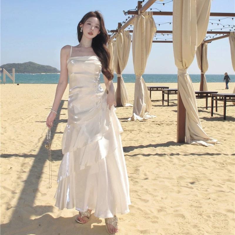 Sophisticated Temperament Socialite Lady Dress Summer New Suspender Ruffle Edge Long Dress Birthday Dress Dress