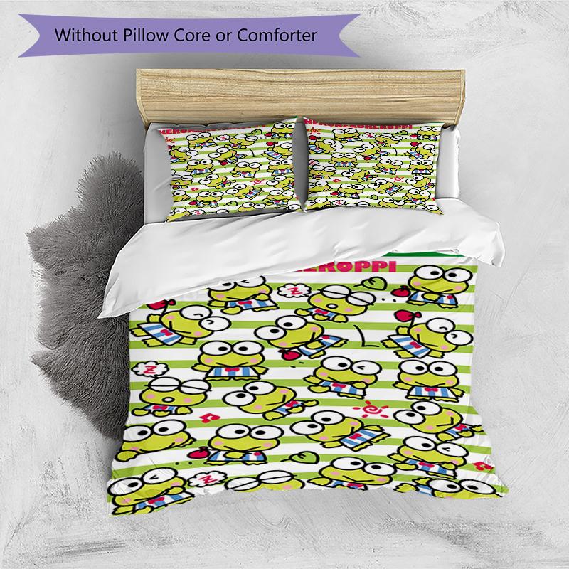 3pcs Sanrio KEROKERO KEROPPI1 Design Cover Set - HD Printed Bedding with 1 Cover and 2 Pillowcases - Perfect for Home and Dorm Decor