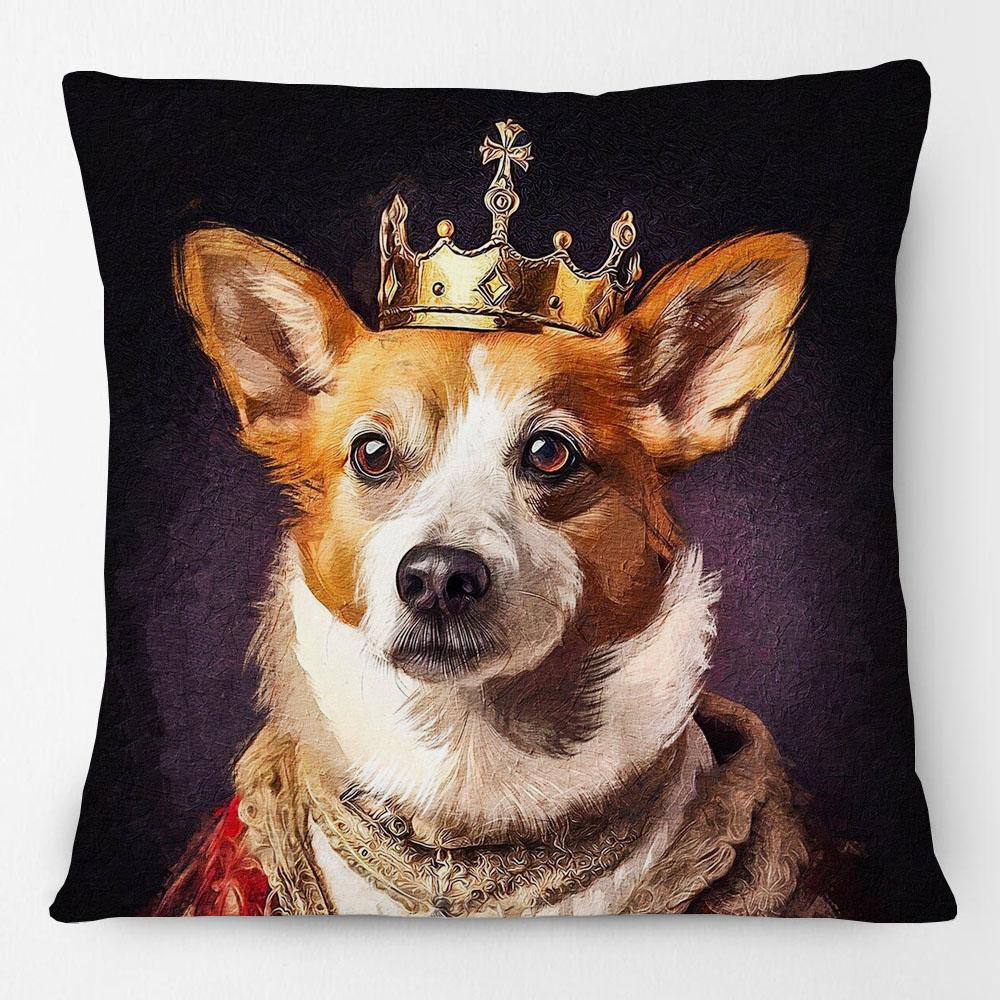 European Vintage Royal King Dog In Costume Animals Poster Cushion Cover Schnauzer Decorative Pillow Case