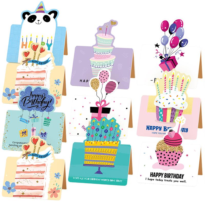 

10Pcs 3D Small Size Cartoon Birthday Cards Simple Folding Handwritten Blessing Message Blank Greeting Cards for Celebrations різнокольоровий