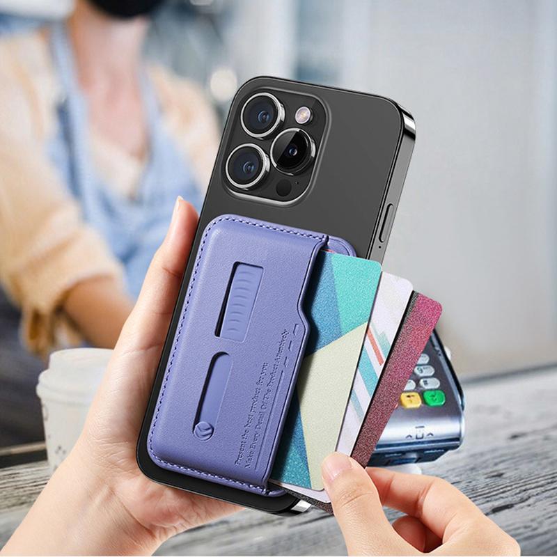 Hidden Strap Magnetic Leather Wallet Card Holder Case for Magsafe IPhone 14 13 15 17 16 12 Pro Max Plus I16 Mac Safe Stand Cover