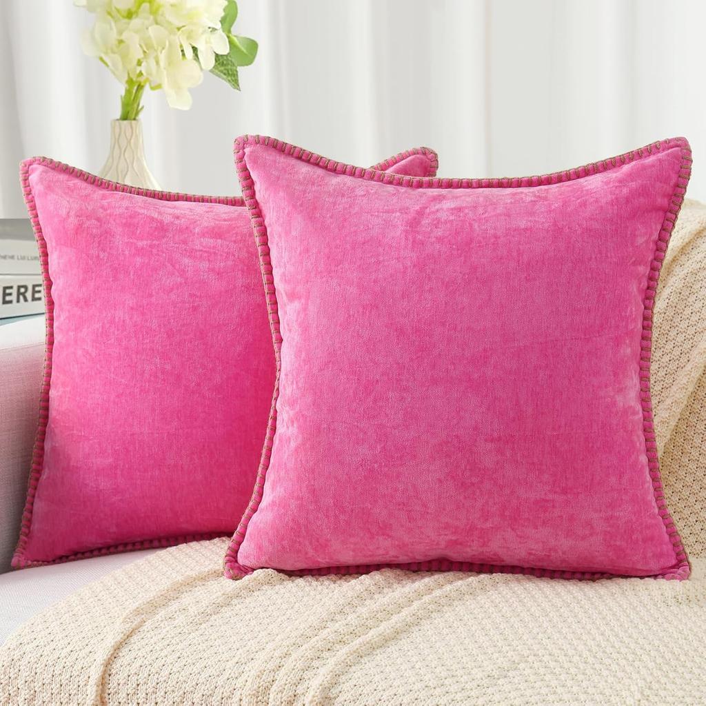 Chenille Soft Throw Pillow Covers  Spring Farmhouse Velvet Pillow Covers, Decorative Square Pillow Covers with Stitched Edge