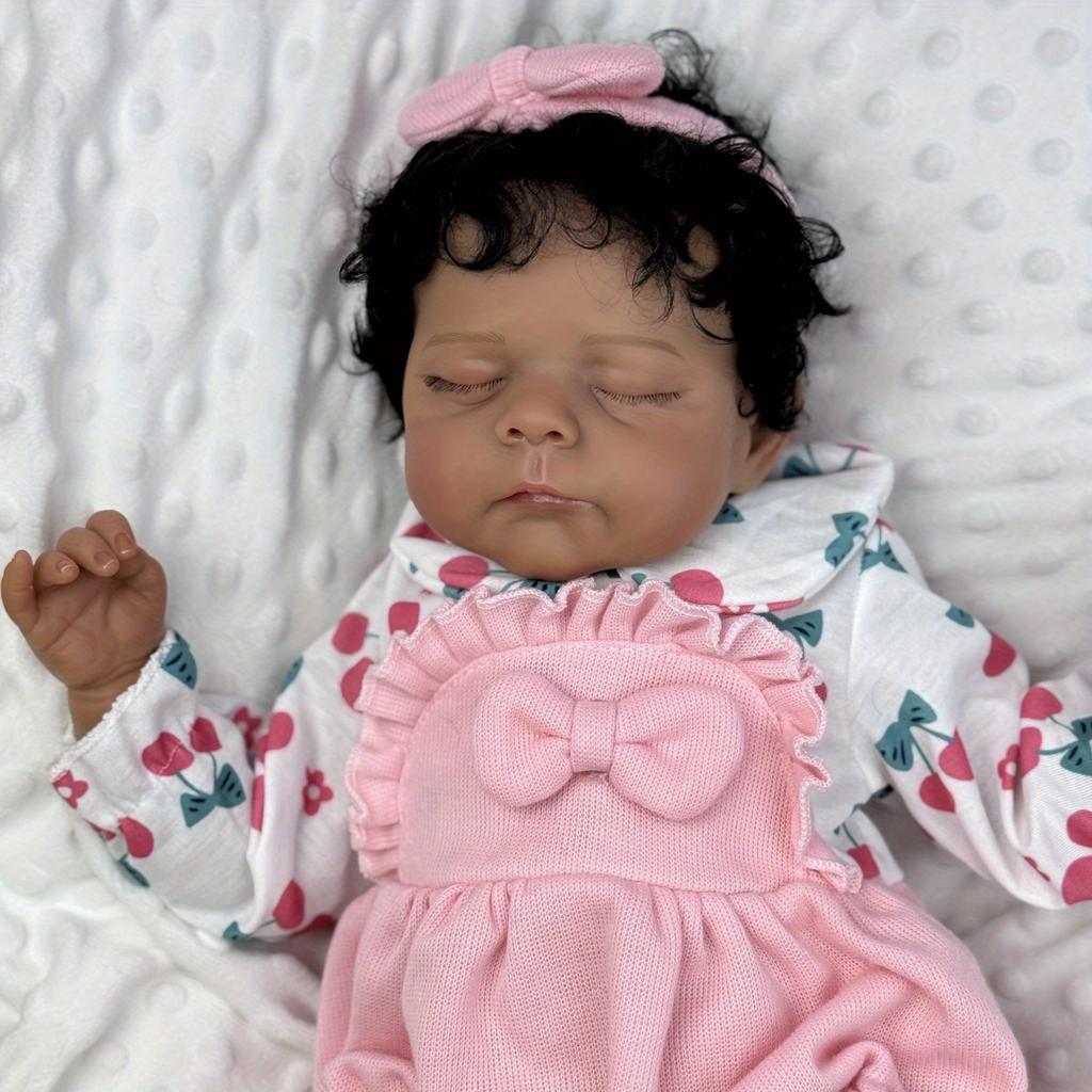 BZDOLL 50 CM Asleep Reborn Black Brown Skin Baby Doll Toy For Girl Vinyl Limbs Cloth Body Doll Lovely Handmade Birthday Gift Play House Bedtime Toy