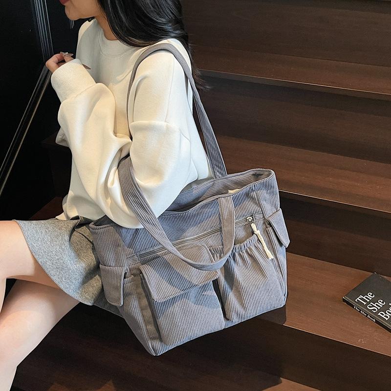 2025 New Large-capacity Tote Bag Corduroy Portable Messenger Bag Casual and Lightweight Student Versatile Tutoring Bag