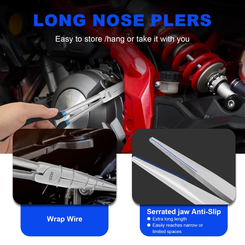 5 PCS 11" Extra Long Needle Nose Pliers Tool Set, Premium CRV Steel,for Hard-to-Reach Narrow Spaces