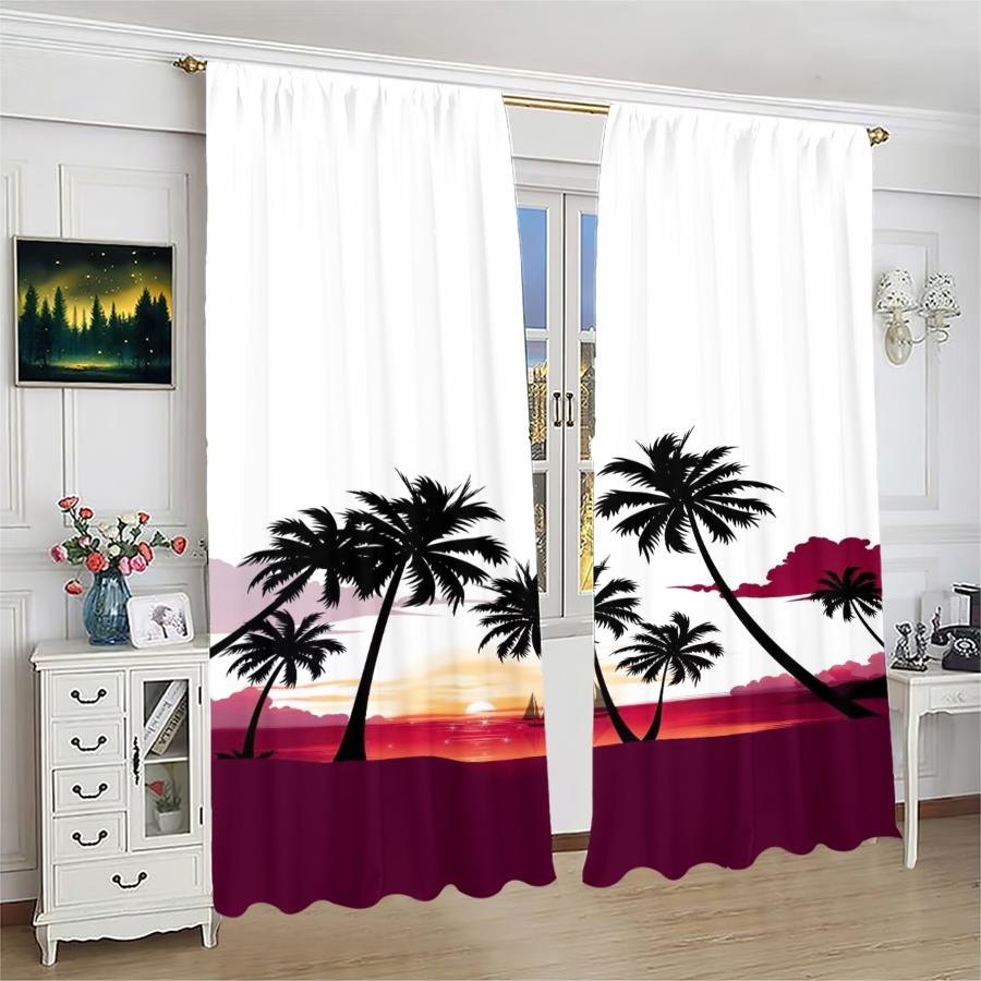 Coconut Tree Landscape Printed Curtains Pole Bag Christmas Decorations Daily Home Room Made Of Polyester