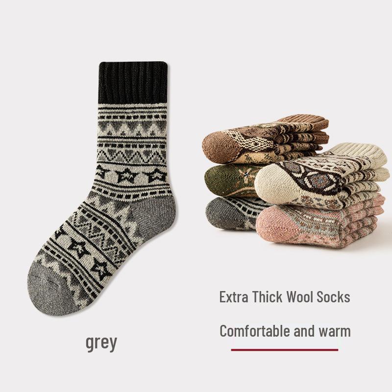 

Женские толстые шерстяные этнические ретро теплые зимние носки для дома и сна One Size серый