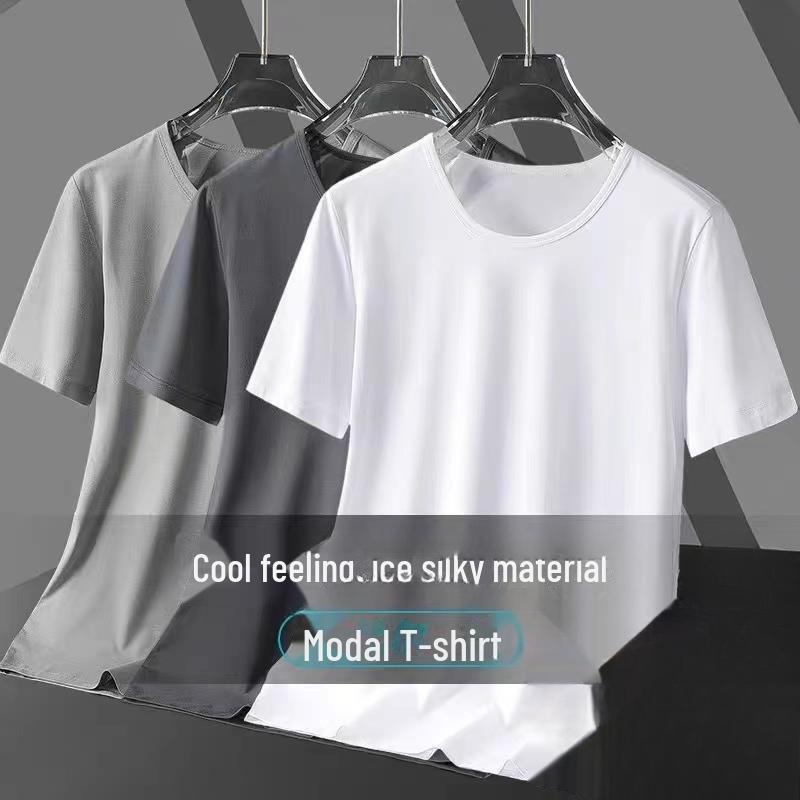 Herren-T-Shirt aus reiner weißer Eisseide, kurzärmlig, schnelltrocknend, für den Sommer