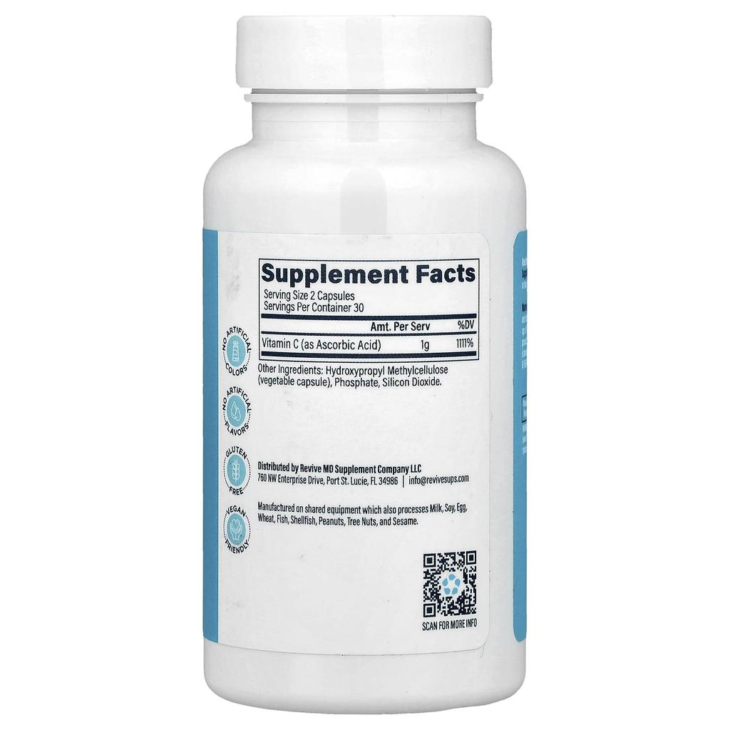 Vitamin C, 1G, 60 Veggie Capsules (0.5G per Capsule)