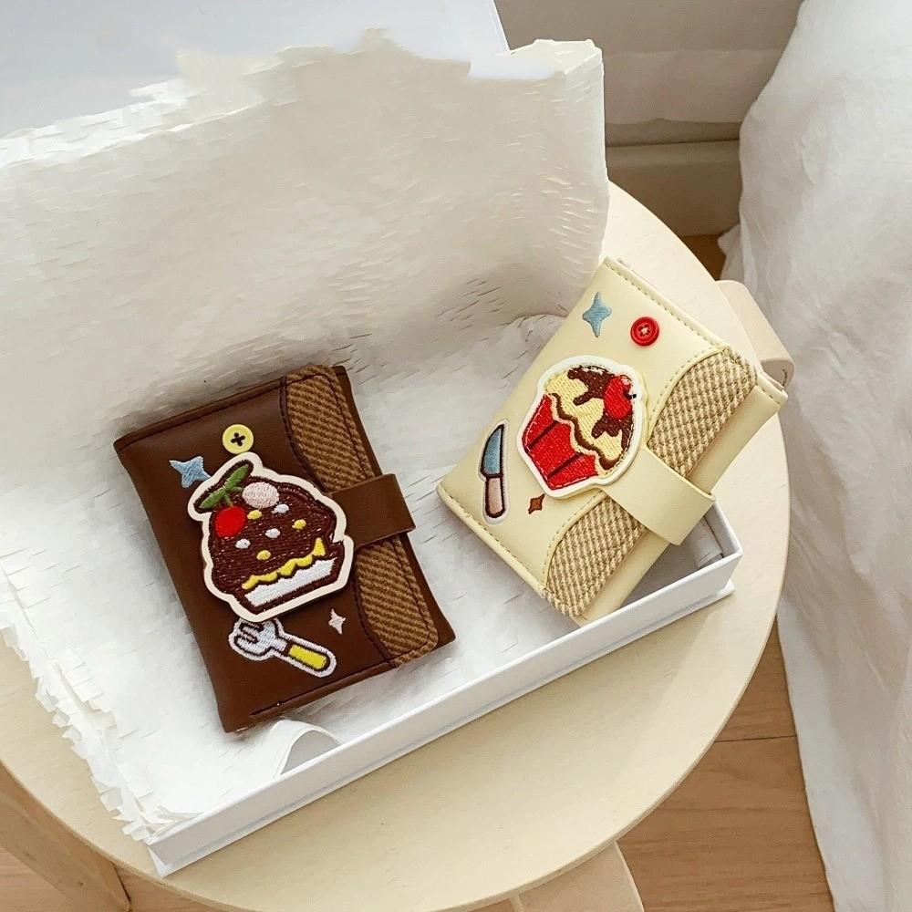 Cute Cartoon Cupcake Short Wallet Multi-card Slot Embroidery Coin Purses Leather Money Bag Women