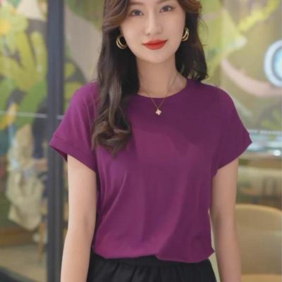 Damen-T-Shirt mit Fledermausärmeln für den Sommer – einfarbig, Rundhalsausschnitt, lockere Passform, vielseitiger Freizeitstil