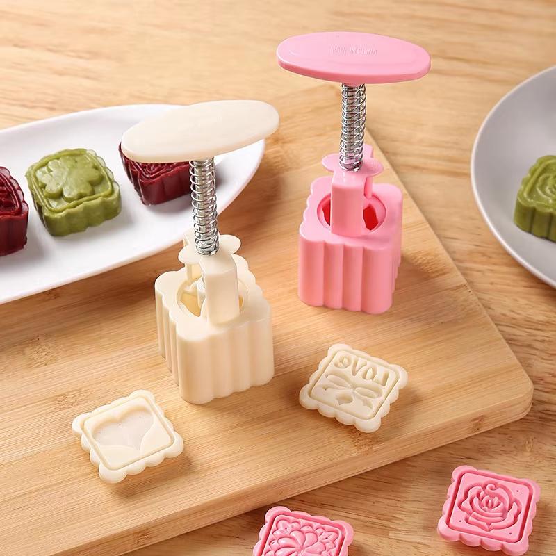 1 Set DIY Mondkuchenform Kunststoff Handpresse Gebäckform Kuchenmodell Gebäckprägung Machen Küchenbackwerkzeug