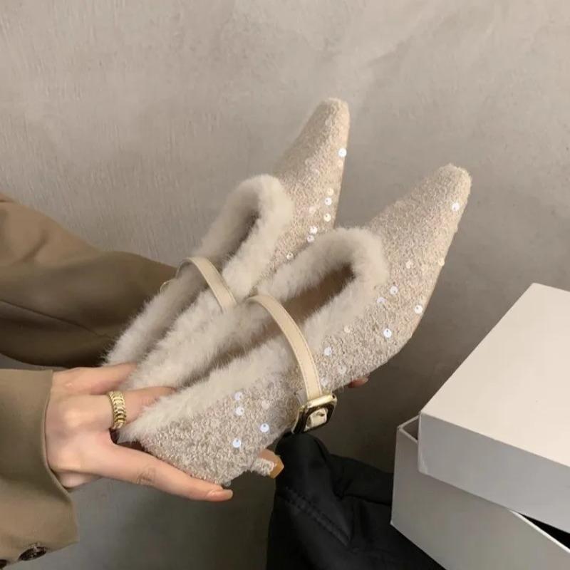 French Sexy Stiletto Heels Sell Hot Korean-style Mary Jane Women's Soft Leather Shoes with Low Heels Solid Colors and Low Tops.