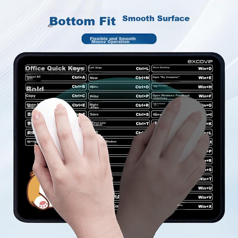 EXCO Keyboard Shortcut Mouse Pad Small Size, Office Laptop Cute Cartoon Keyboard Shortcut Collection Desk Pad Black 9142