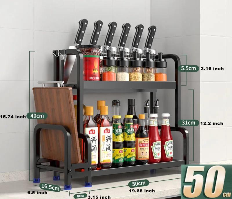 

2/3-Layer Stainless Steel Kitchen Storage Shelf, Seasoning Jar & Spice Rack with Chopsticks, Knife Holder and Bar Organizer