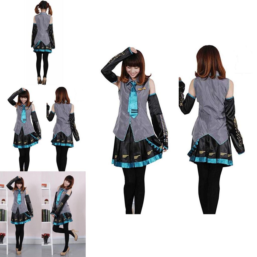 Exquisites Hatsune Miku Vocaloid Cosplay Kostüm Perücke Oberteile Kleid Krawatte Komplettes Outfit