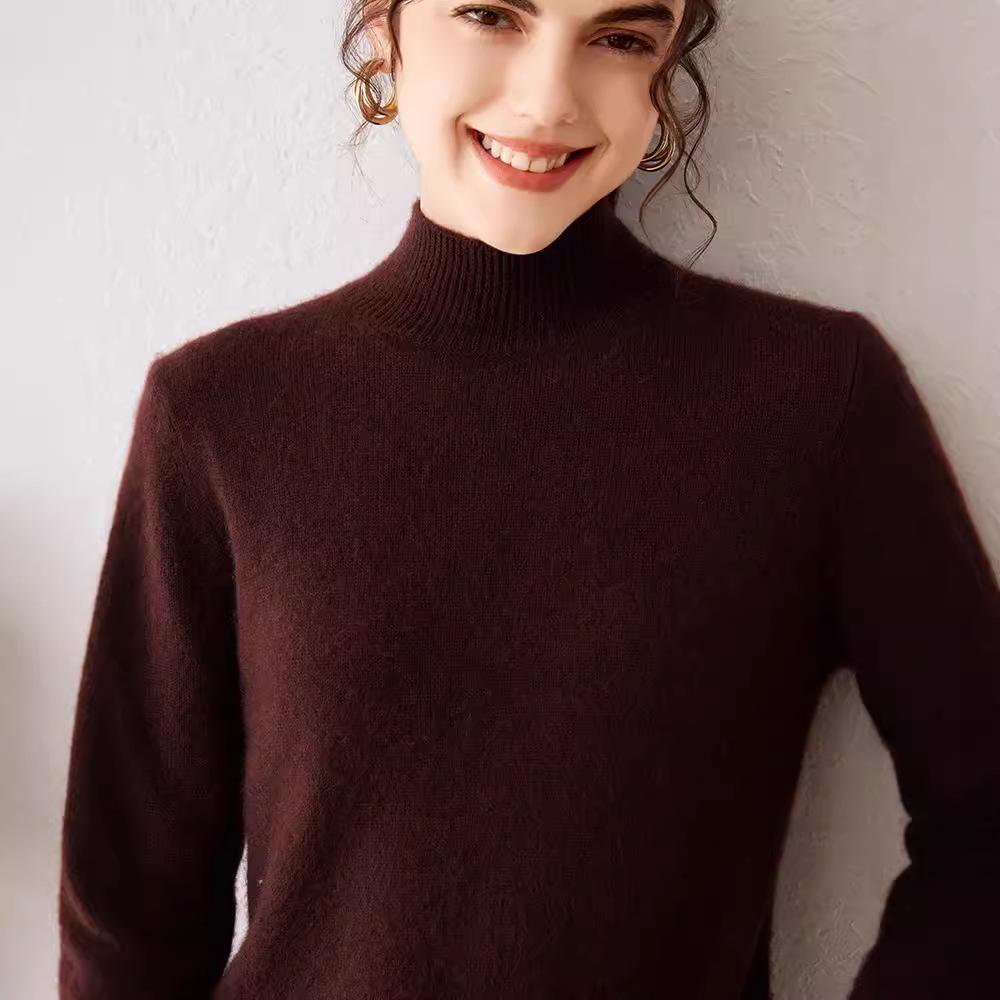 Women's Cashmere Knit Long Sleeve Base Layer Top - Warm, Loose, and Versatile for Autumn/Winter