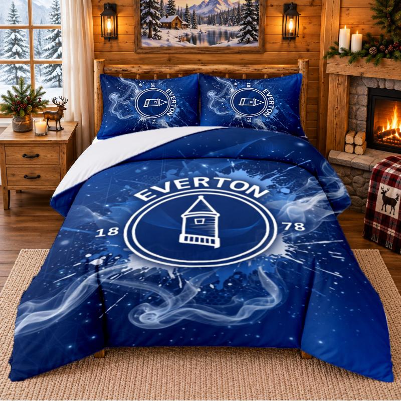 Printed 3Pcs Bedding Set Everton Football Pattern Bed Sheet Pillowcase For Bedroom Decor