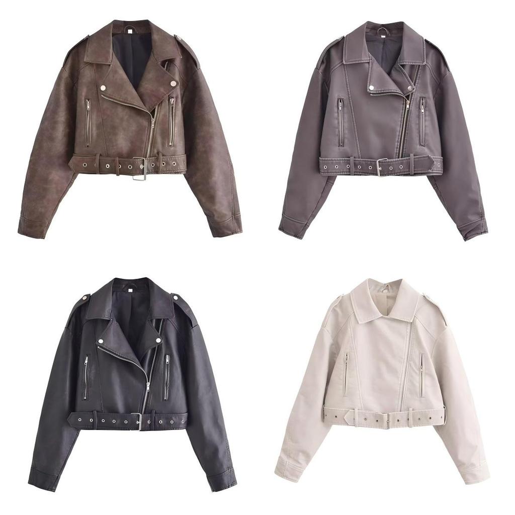 2025 Spring Women's Street Fashion Faux Leather Biker Jacket