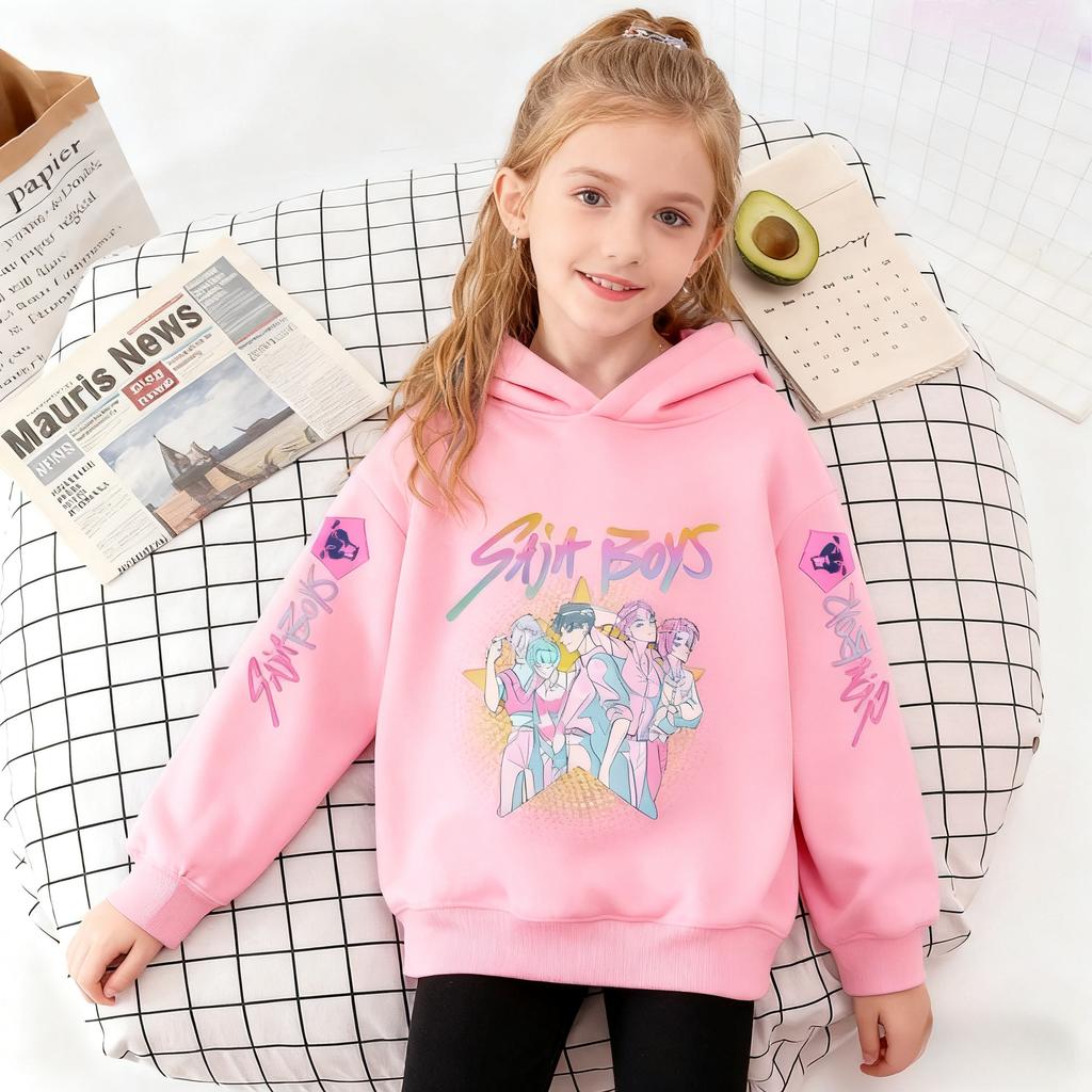 Kpop Demon Hunter Cartoon Children's Clothing for Autumn and Winter, Warm Hoodies Comfortable and Soft Children's Girl Hooded Sweatshirts