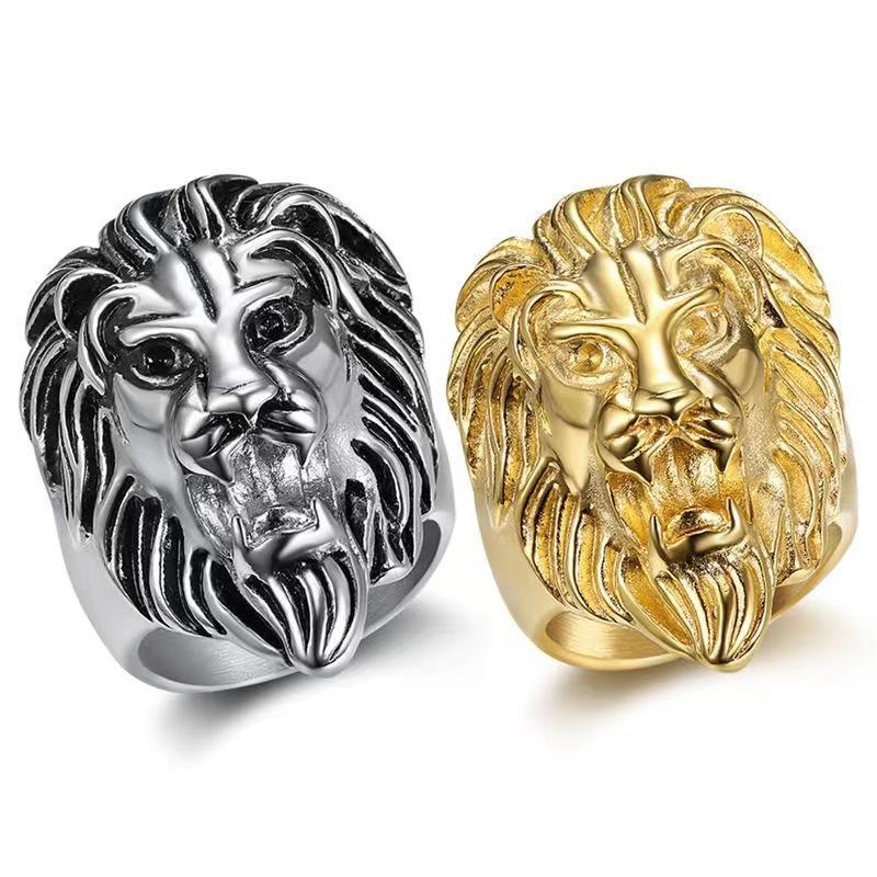 Ring new hip hop jewelry gold plated lion head men's ring