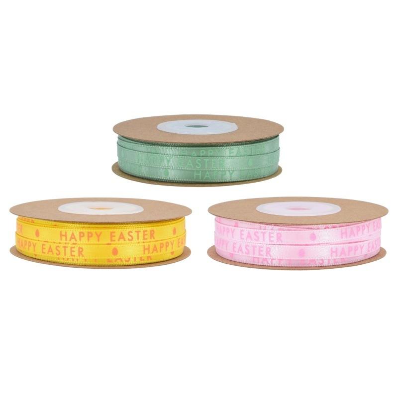 Easter Ribbon 10 Yards 5mm 3 Colors Happy Easter Printed Ribbon Yellow Pink Mint Green for Gift Wrapping DIY