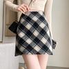 Damen Retro Karomuster Bodycon Minirock Herbst Winter Wolliger High Waist A-Linienrock Damen Koreanischer Schlankmachender Fit Kurzer Rock