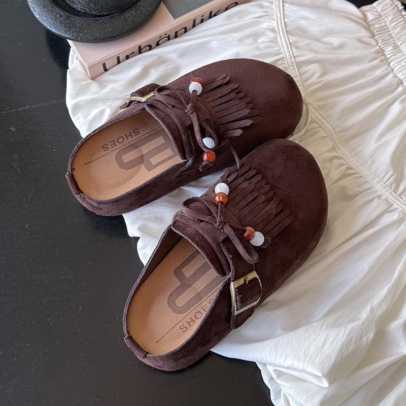 Fashion 2025 Spring-autumn Fashionable One-piece Thick-soled Height-increasing Half-heeled Shoes Women's Retro-style Headband Slippers