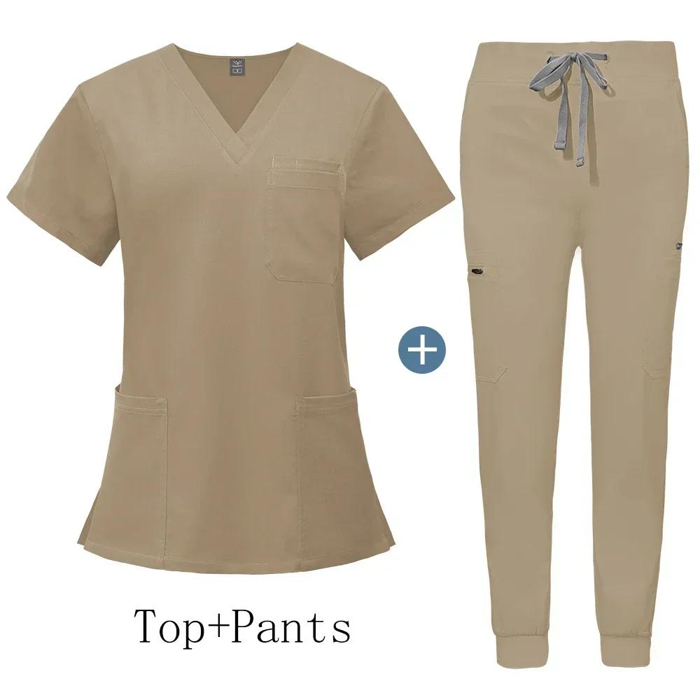 Unisex Nursing Accessories Hospital Medical Clothing for Women Niaahinn Uniform Short Sleeved V-neck Top Jogging Pants Suit Soft