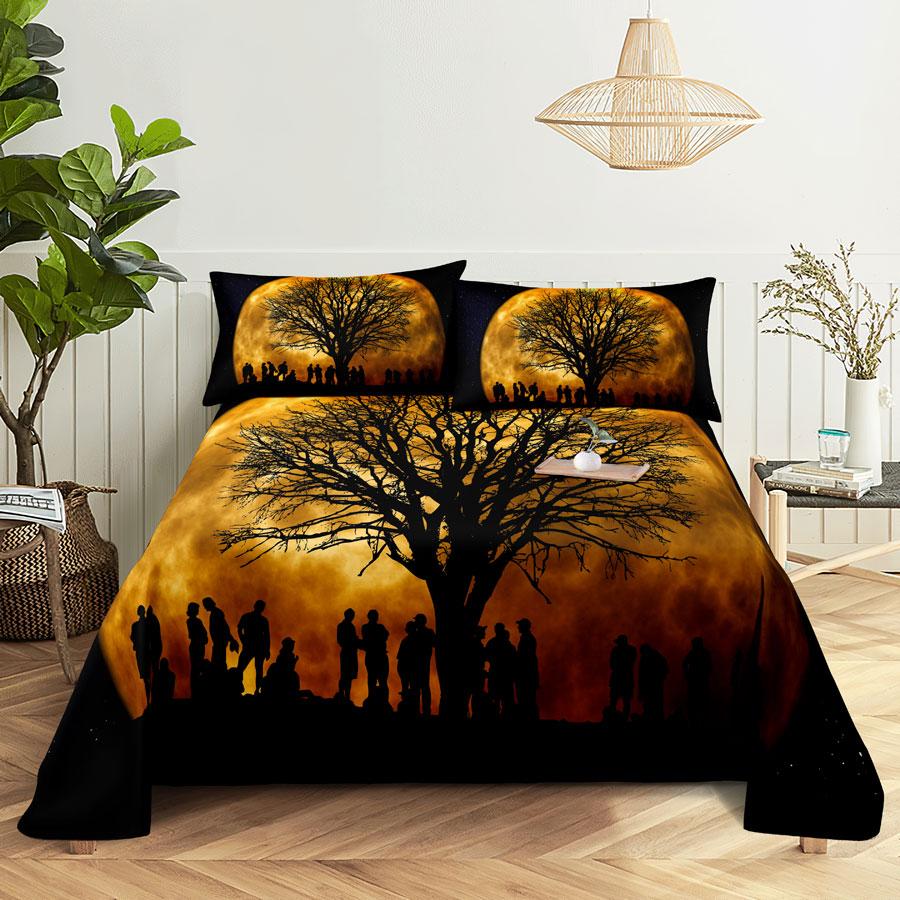 Scene Bed Sheet and Pillowcase Set Bedding Linens Cover Queen King Double Size 220x240 Trees for Bedroom Soft Twin Full Single