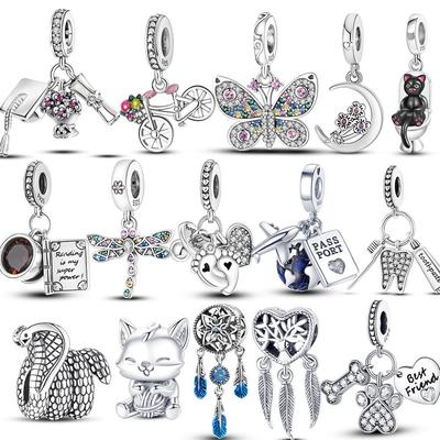 925 Sterling Silver Cz Visací stopa miminka Přívěsek zvířátko Přívěsek Korálkový Fit Náramek Náhrdelník Dárek