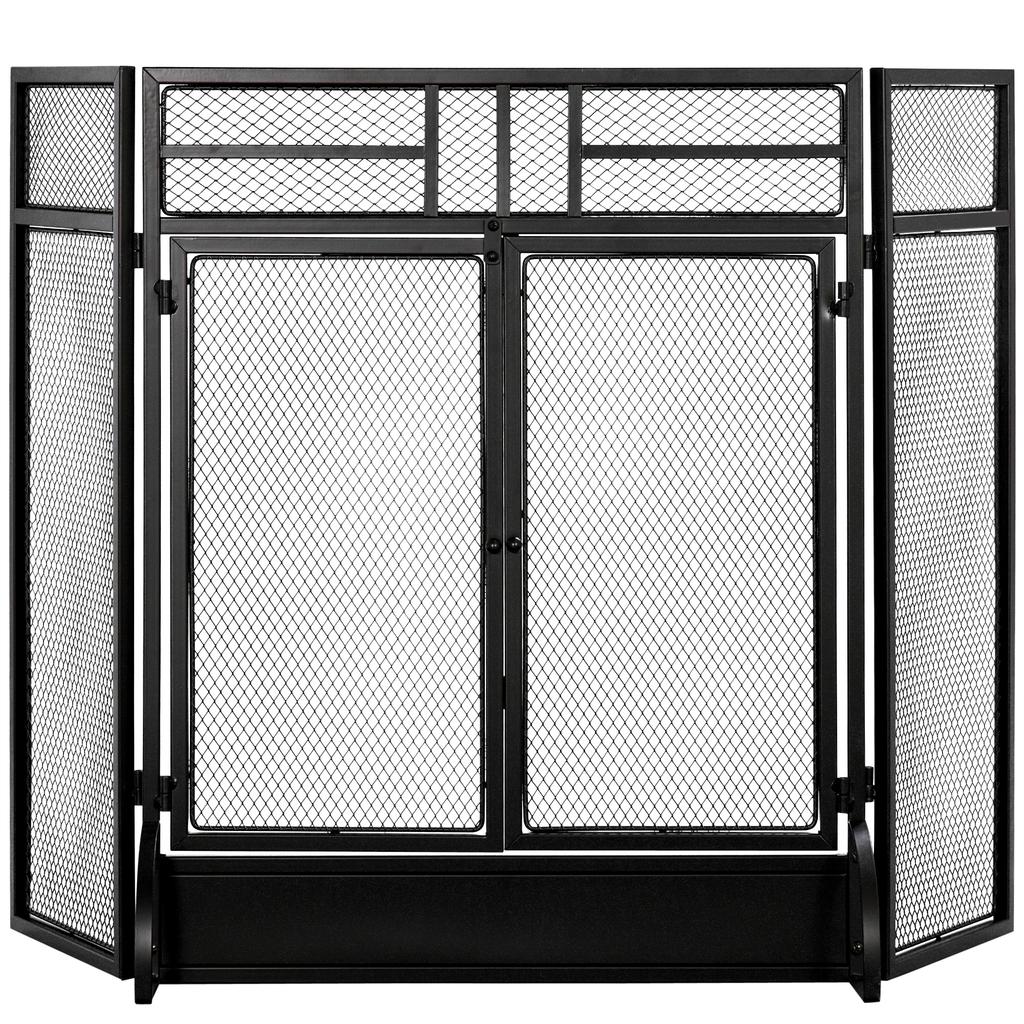 Spark guard protective grille for fireplace fire screen safety barrier 3 folding panels and door 120 x 79 cm
