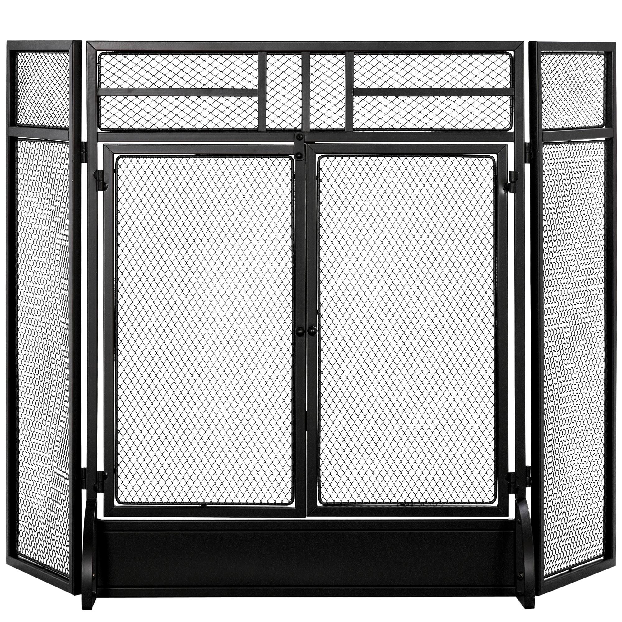 Écran de cheminée pliant à 3 panneaux avec porte, autoportant, protection anti-étincelles, maille métallique, pare-feu, noir