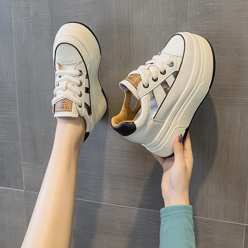 Trend spring and summer women's shoes new hollow slope heel small white muffin thick sole inner height increase casual shoes