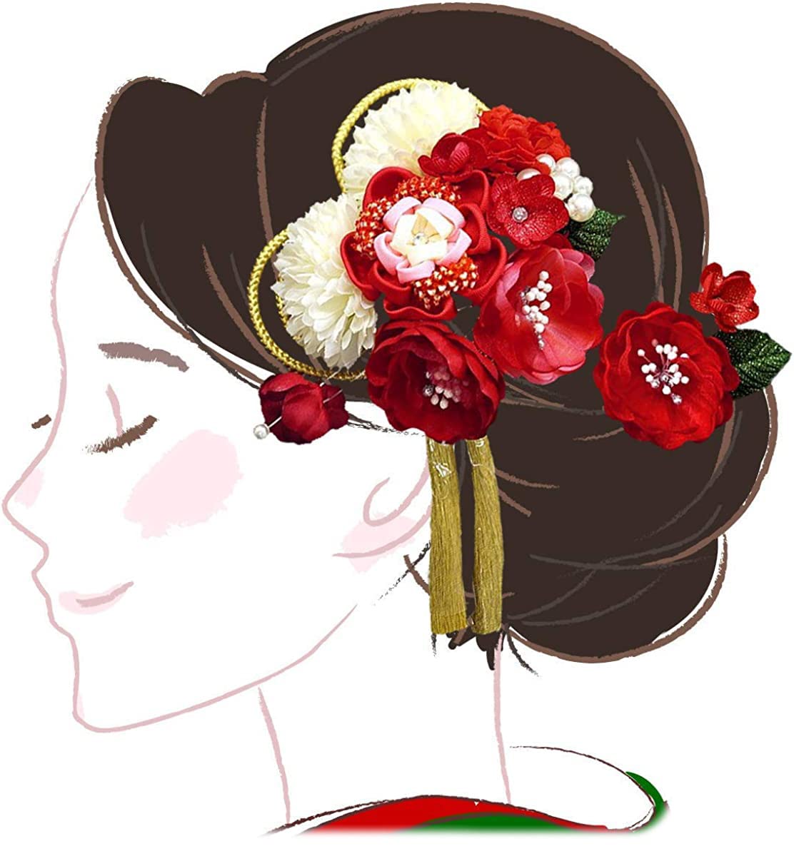 

Hair ornament set Furisode ceremony White Red Flower Crepe [Kyoto Usagido] 2-piece coming-of-age kk-006