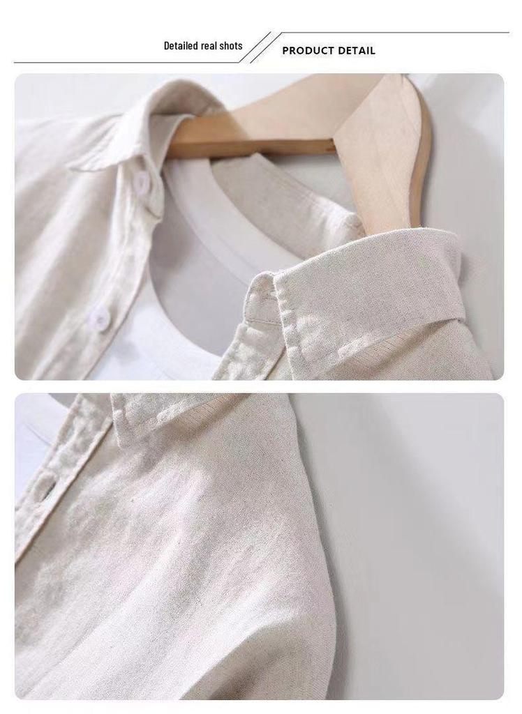 Men's Long Sleeve Casual Cotton and Linen Shirt - Thin Style, Loose Fit, White for Spring and Autumn