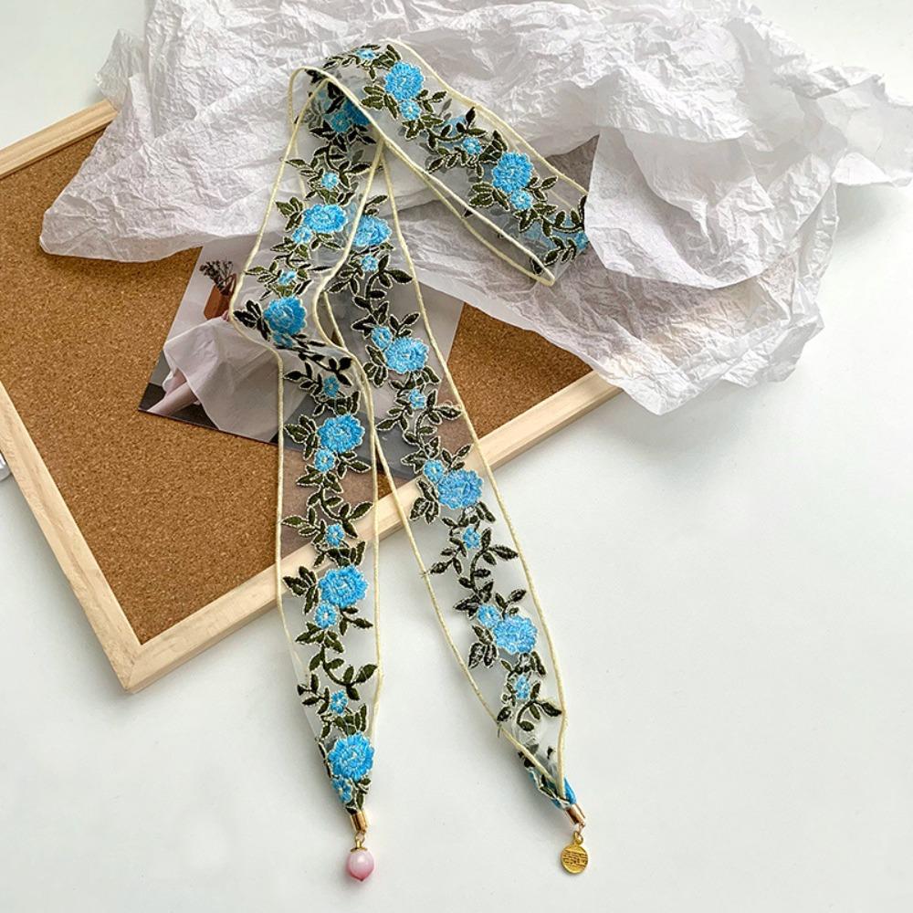 Ribbon Embroidered Lace Scarf Printed Scarf Headband Elegant Narrow Long Scarves  Multifunction
