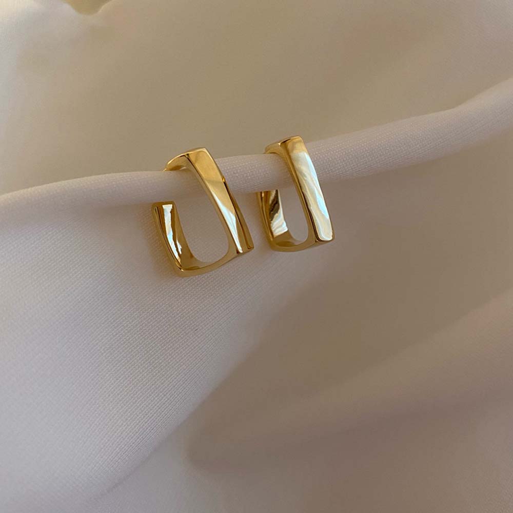 

Simple Wild Silver Needle Girls Gold Color Fashion Jewelry Ear Hoop Metal Geometric Earrings square