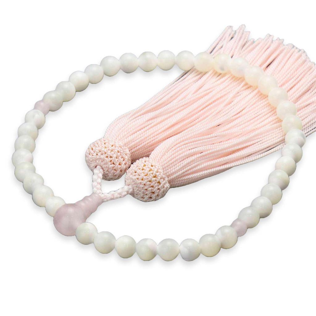 Women's Buddhist Prayer Beads, Kyoto Style, with 7mm Butterfly Shell Beads, Rose Quartz Beads, and Silk Tassel. Suitable for All Sects. Perfect for
