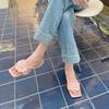 Fashion Flower Beach Slippers For Women'S Square Head Open-Toed Heel Slippers Elegant Flower Design Womens Shoes Sandalias Mujer