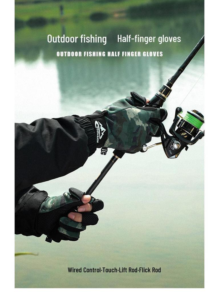 Warm Windproof Winter Fishing & Cycling Gloves for Men - Non-Slip, Touchscreen-Compatible, Fleece-Lined