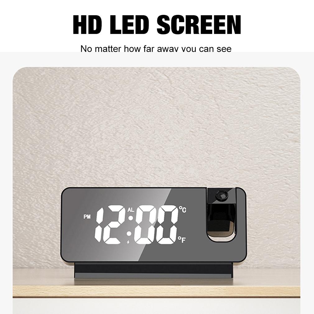 Multifunctional LED Digital Display Projection Alarm Clock 180° Rotation Time Projector Electronic Alarm USB Wake Up Desktop Clock Snooz Temperature