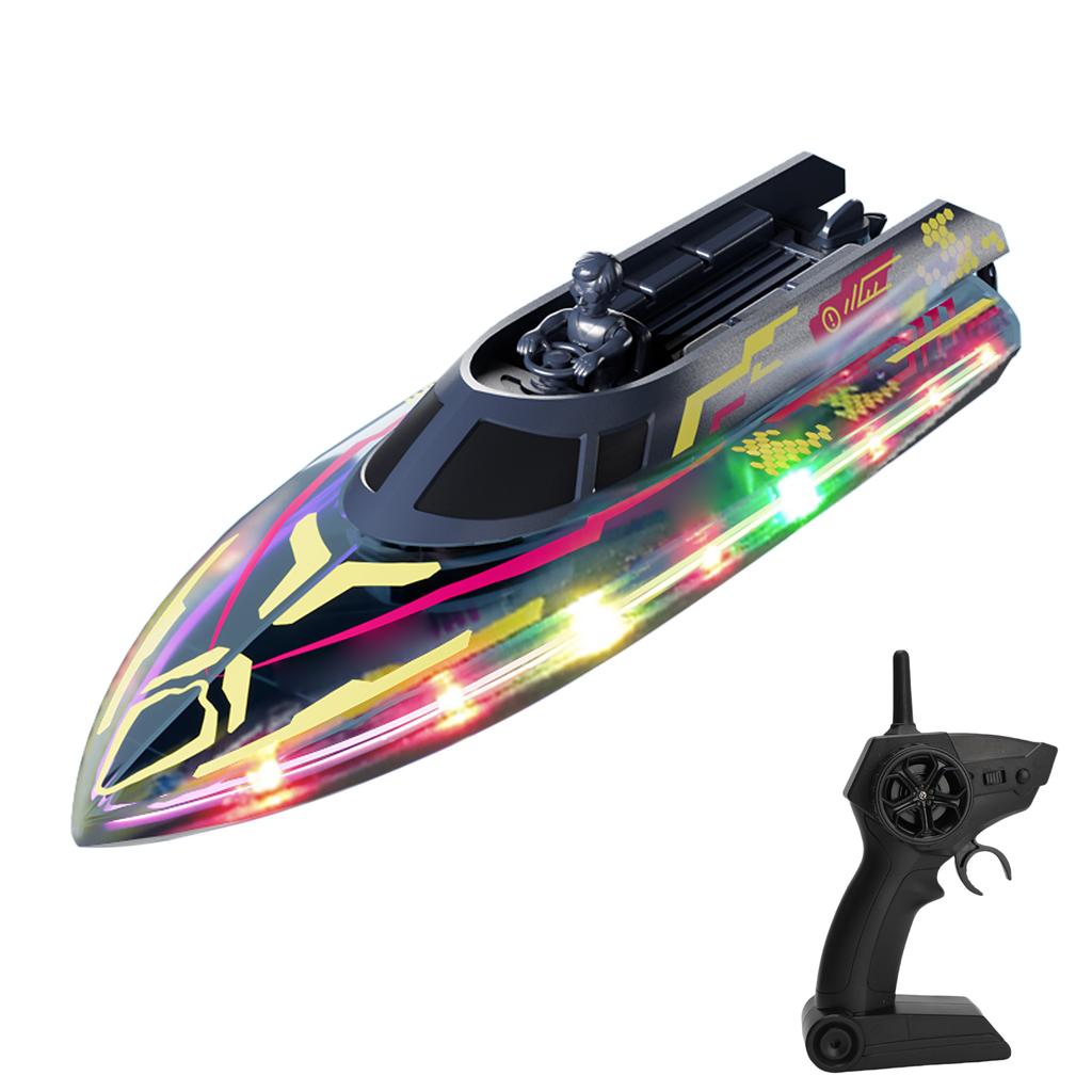 Remote Control Boat for Pools and Lakes, 2.4G Speed Boat Toy with LED Lights, Low Battery Alert for Adults and Kids
